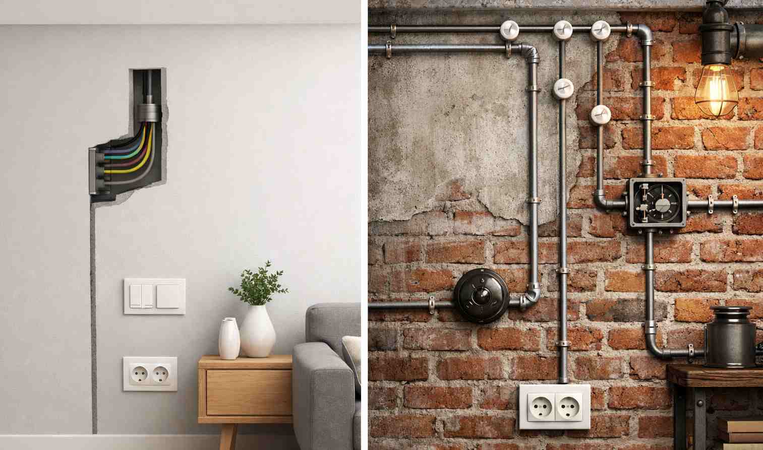 Сравнение скрытой и открытой электропроводки